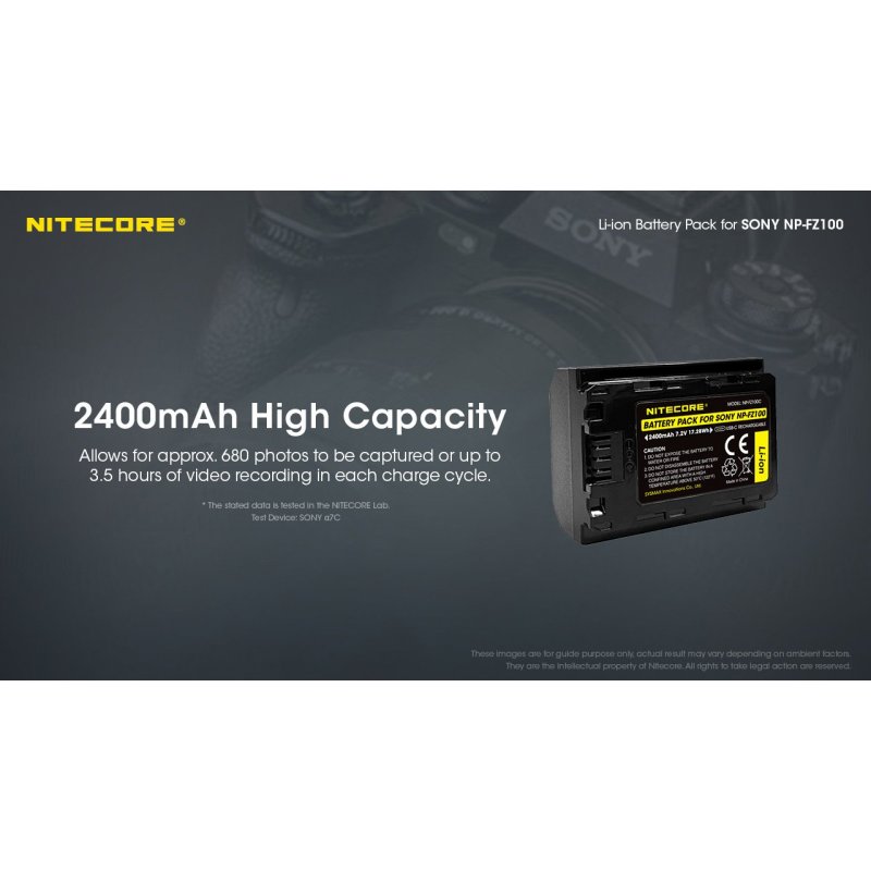 ΜΠΑΤΑΡΙΑ NITECORE for SONY NP-FZ100C, 7.2V ,...