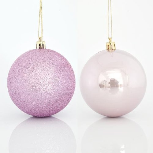 ΜΠΑΛΑ ΠΛΑΣΤΙΚΗ, ΡΟΖ, ΣΕΤ 6ΤΜΧ, (2 ΠΕΡΛΕ, 4 GLITTER), 8cm