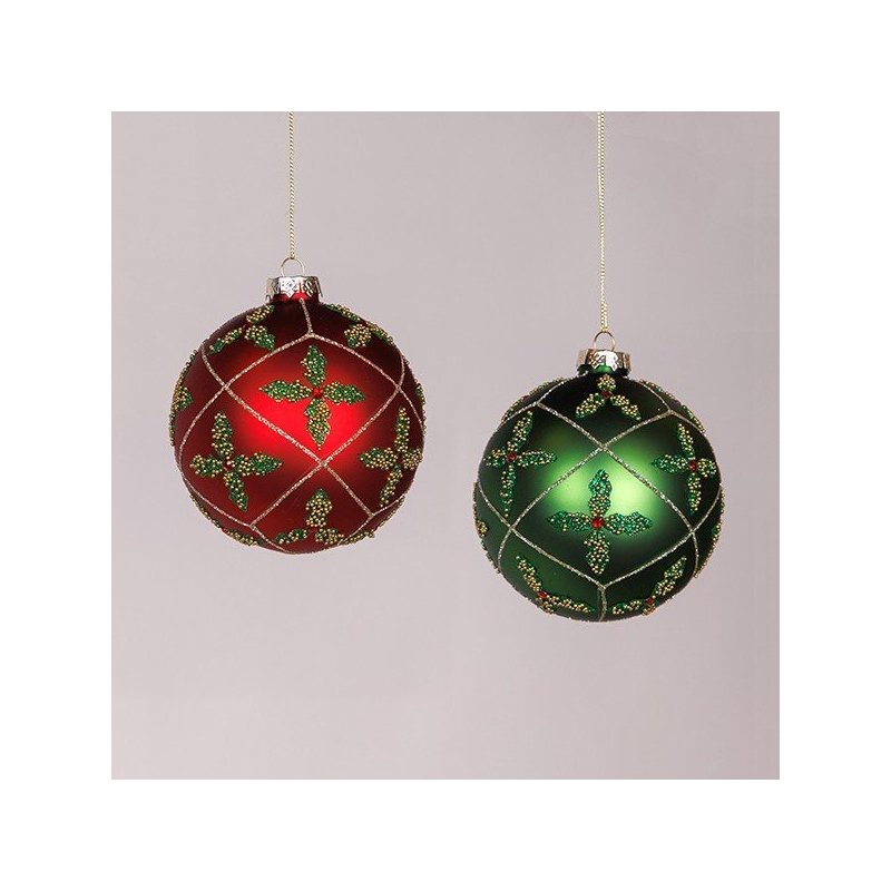 ΓΥΑΛΙΝΗ ΜΠΑΛΑ, ΠΡΑΣΙΝΗ ΚΑΙ ΚΟΚΚΙΝΗ ΜΕ ΣΧΕΔΙΟ ΛΟΥΛΟΥΔΙ, ΣΕΤ 2ΤΜΧ, 10cm