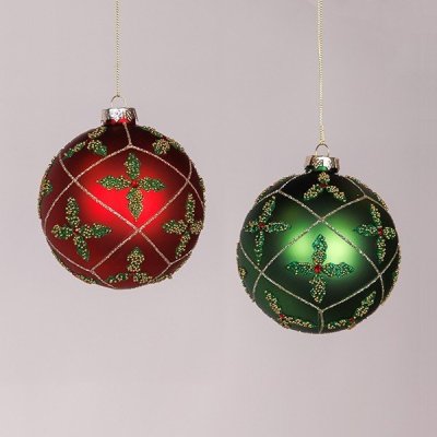 ΓΥΑΛΙΝΗ ΜΠΑΛΑ, ΠΡΑΣΙΝΗ ΚΑΙ ΚΟΚΚΙΝΗ ΜΕ ΣΧΕΔΙΟ ΛΟΥΛΟΥΔΙ, ΣΕΤ 2ΤΜΧ, 10cm