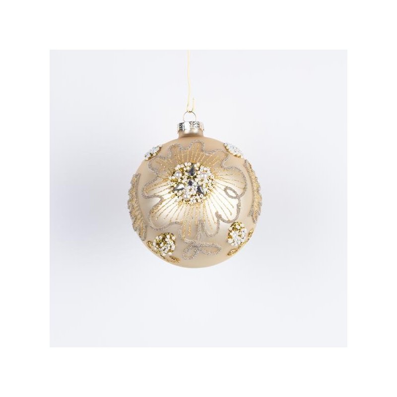 ΓΥΑΛΙΝΗ ΜΠΑΛΑ, ΧΡΥΣΗ ΜΕ ΣΧΕΔΙΟ ΚΑΙ ΠΕΡΛΕΣ, ΣΕΤ 4ΤΜΧ, 10cm