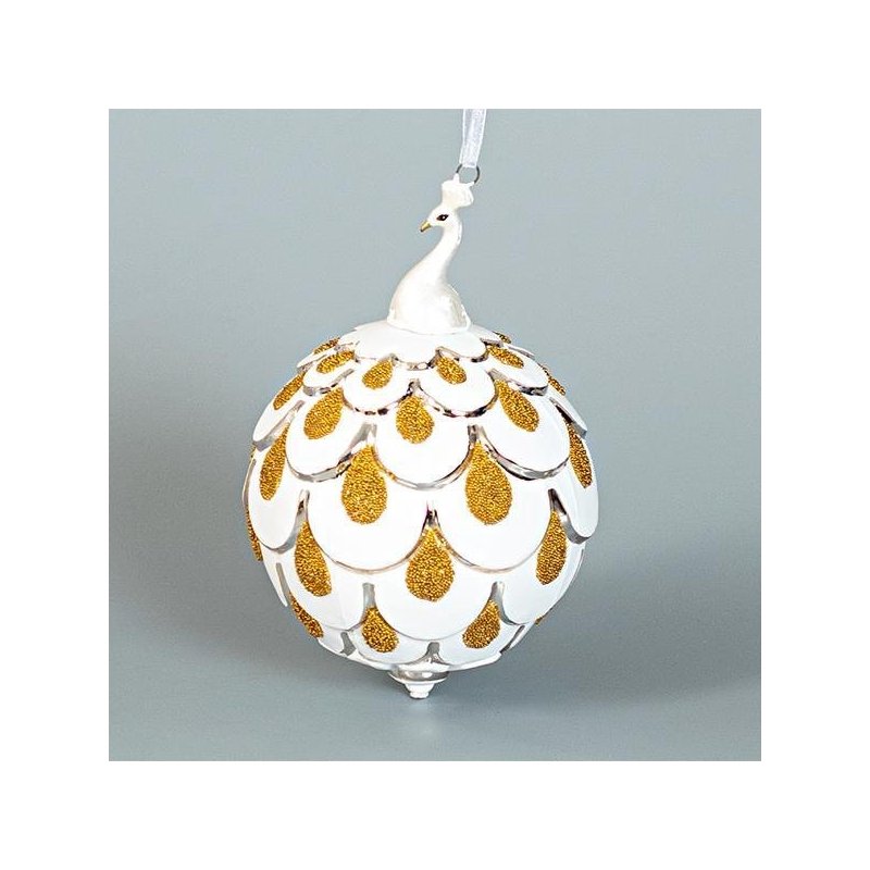 ΓΥΑΛΙΝΗ ΜΠΑΛΑ, ΛΕΥΚΗ ΜΕ ΠΟΡΣΕΛΑΝΙΝΟ ΠΑΓΩΝΙ, ΜΕ ΧΡΥΣΑ ΣΧΕΔΙΑ, 1ΤΜΧ, 10cm