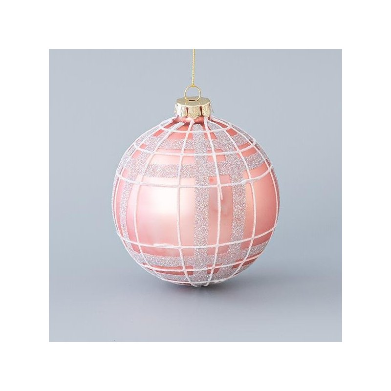 ΓΥΑΛΙΝΗ ΜΠΑΛΑ, ΡΟΖ ΜΑΤ, ΜΕ ΑΣΗΜΙ GLITTER, ΣΕΤ 4ΤΜΧ, 10cm