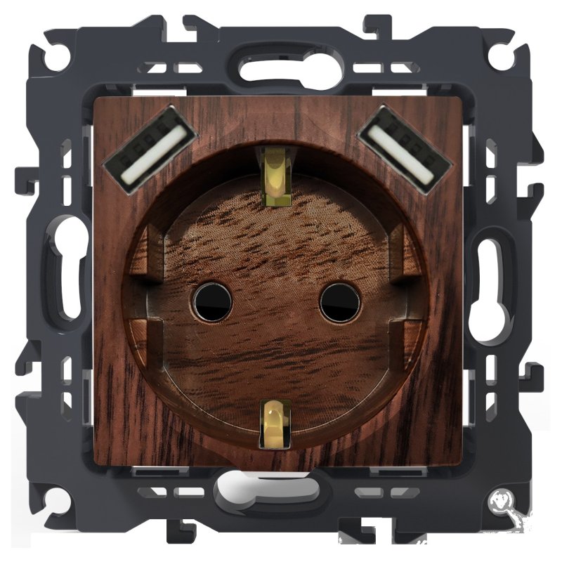 PRIME ΠΡΙΖΑ ΣΟΥΚΟ ΑΣΦΑΛΕΙΑΣ ΧΡΩΜΑ ΞΥΛΟΥ 2P+E 16A 250VAC &amp 2 USB 5VDC 3.1A IP20