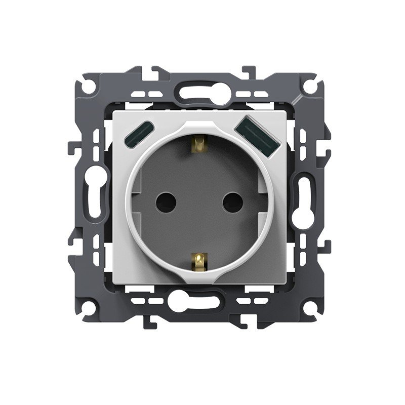 PRIME ΠΡΙΖΑ ΣΟΥΚΟ ΑΣΦΑΛΕΙΑΣ ΛΕΥΚΗ 1X2P+E 16A 250VAC &amp 2xUSB 5VDC 3A IP20