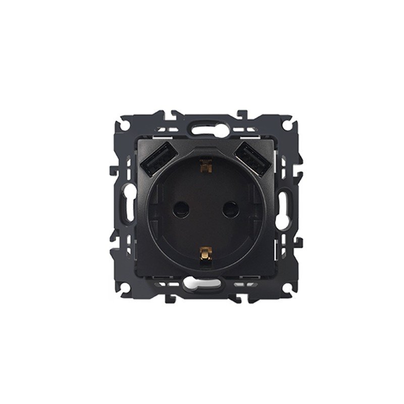 PRIME ΠΡΙΖΑ ΣΟΥΚΟ ΑΣΦΑΛΕΙΑΣ MAT ΑΝΘΡΑΚΙ 2P+E 16A 250VAC &amp 2 USB 5VDC 3.1A IP20