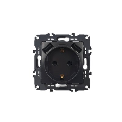PRIME ΠΡΙΖΑ ΣΟΥΚΟ ΑΣΦΑΛΕΙΑΣ MAT ΑΝΘΡΑΚΙ 2P+E 16A 250VAC &amp 2 USB 5VDC 3.1A IP20
