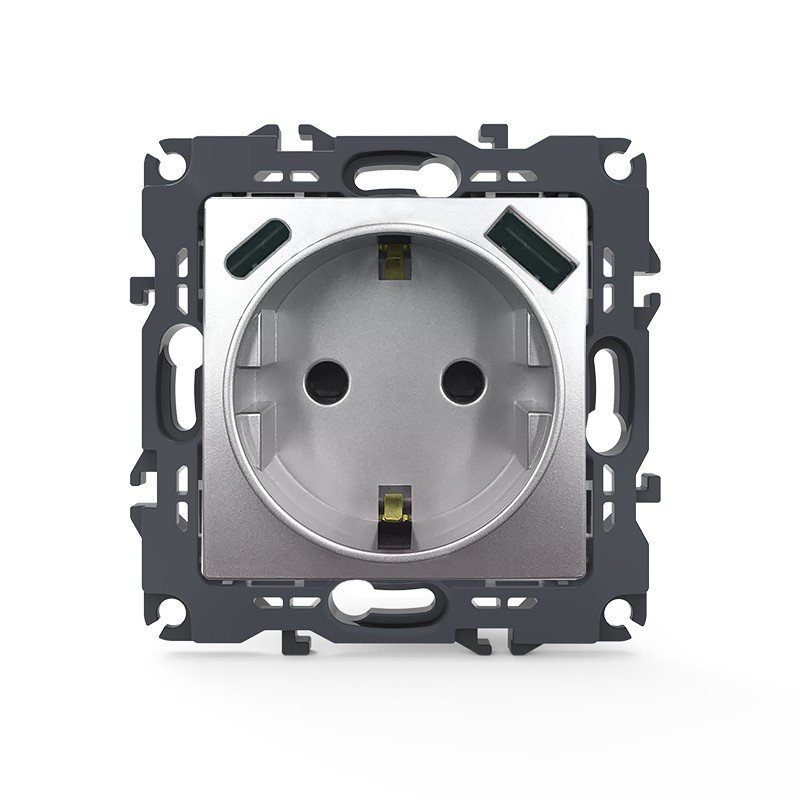 PRIME ΠΡΙΖΑ ΣΟΥΚΟ ΑΣΦΑΛΕΙΑΣ ΑΛΟΥΜΙΝΙΟ 1X2P+E 16A 250VAC &amp 2xUSB 5VDC 3A IP20