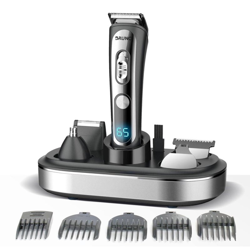 BRUNO κουρευτική/ξυριστική μηχανή 5 σε 1 BRN-0221, επαναφορτιζόμενη, ψηφιακή ένδειξη, black-inox, σετ 16τμχ